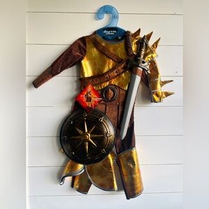 Gladiator Costume with Toy Accessories – Gold Metallic Armor Set